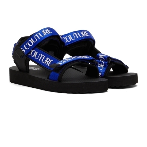 VERSACE BLUE AND BLACK LOGO SANDALS - Picture 2 of 4